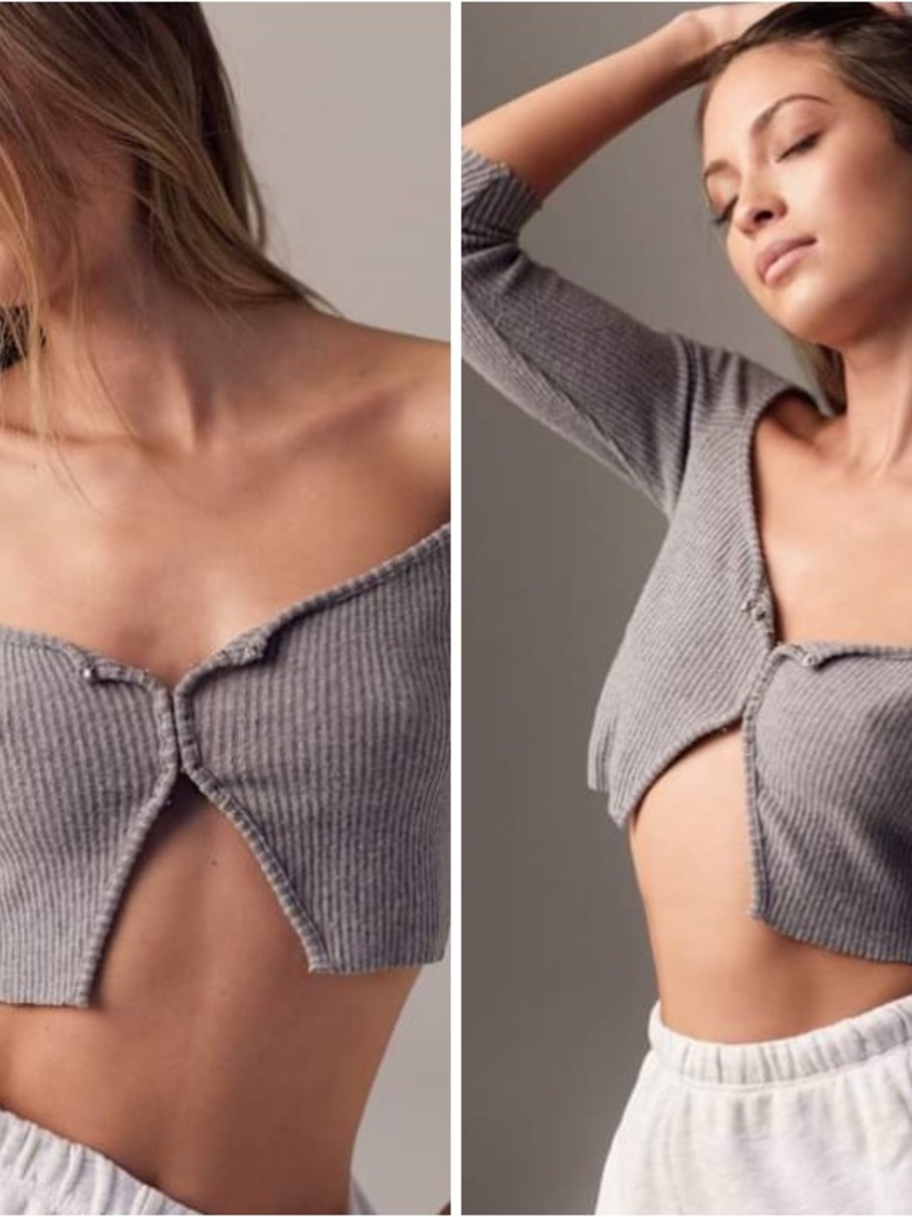 Joah Brown Ribbed Crop Top in Heather Gray